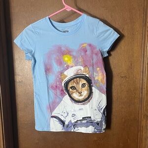 Spotted Zebra Kids Cat Astronaut Graphic Tee Blue Girls L (10)